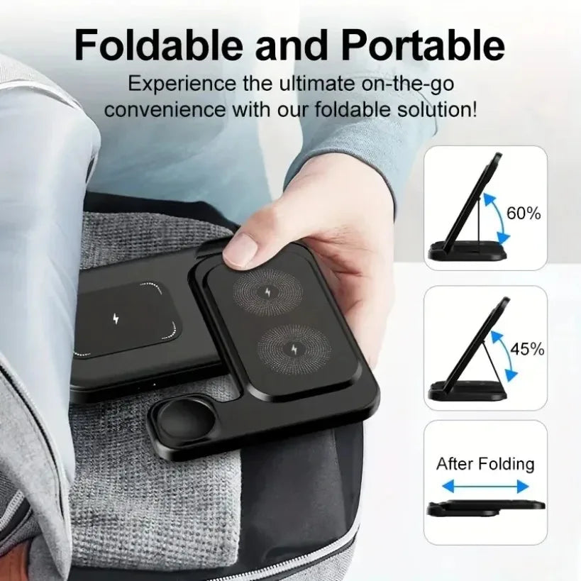 3 in 1 Wireless Charger Pad Stand Folding Fast Charging