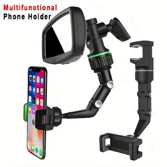 Earview Mirror Phone Holder, 360° Rotatable Retractable Car Phone Mount