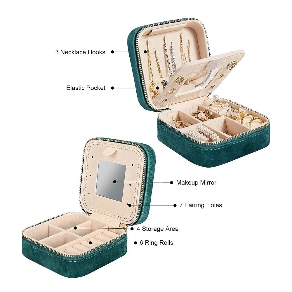 Velvet Portable Travel Jewelry Box Double Layer