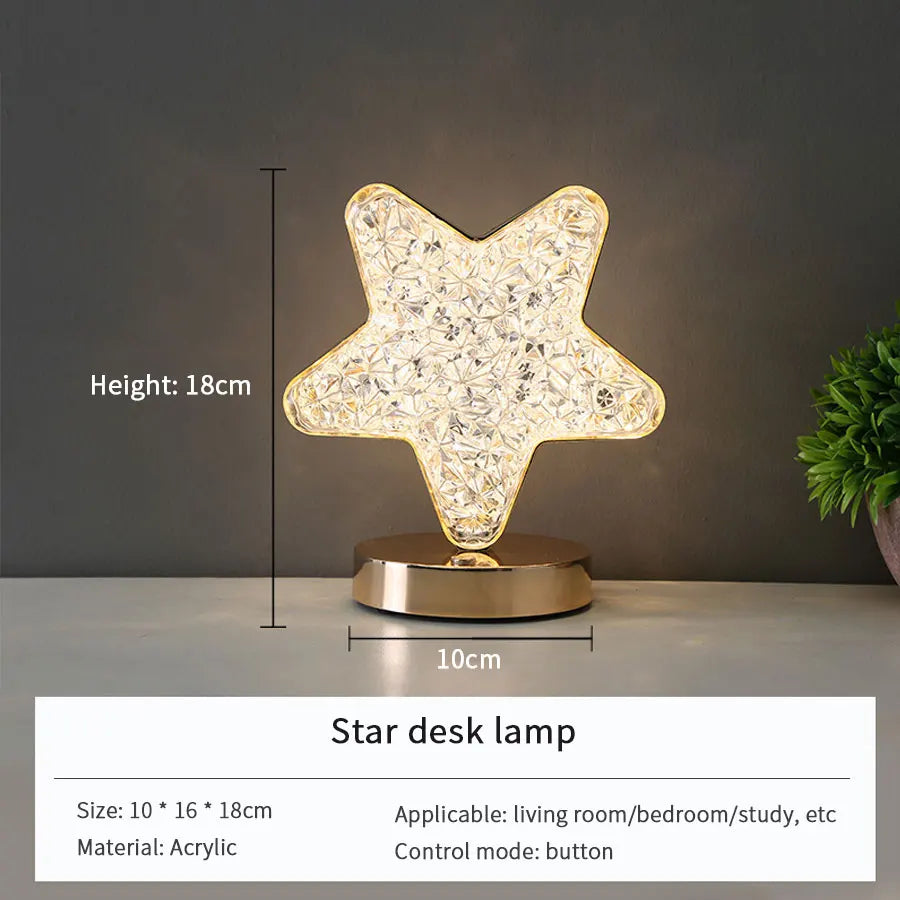 Moon Star Led Night Light Rechargeable Crystal Table Lamp