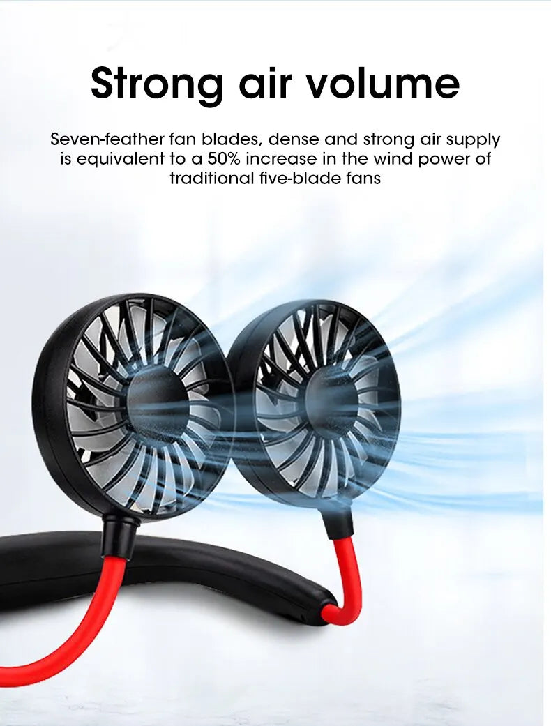 USB Mini Neck Fan Rechargeable Portable Hanging Neckband Fan