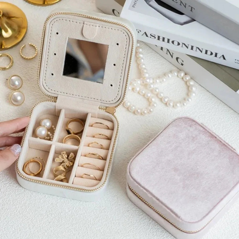 Velvet Portable Travel Jewelry Box Double Layer
