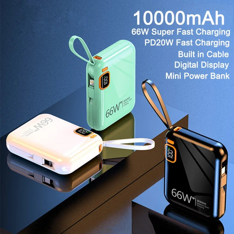 PD66W Power Bank 10000mAh Built in Cables Two-way