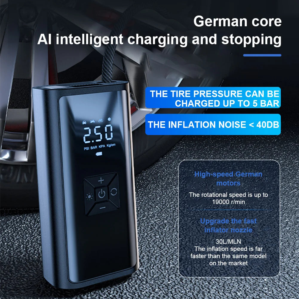 Car Inflator Pump with LED Light Bicycle Air Compressor