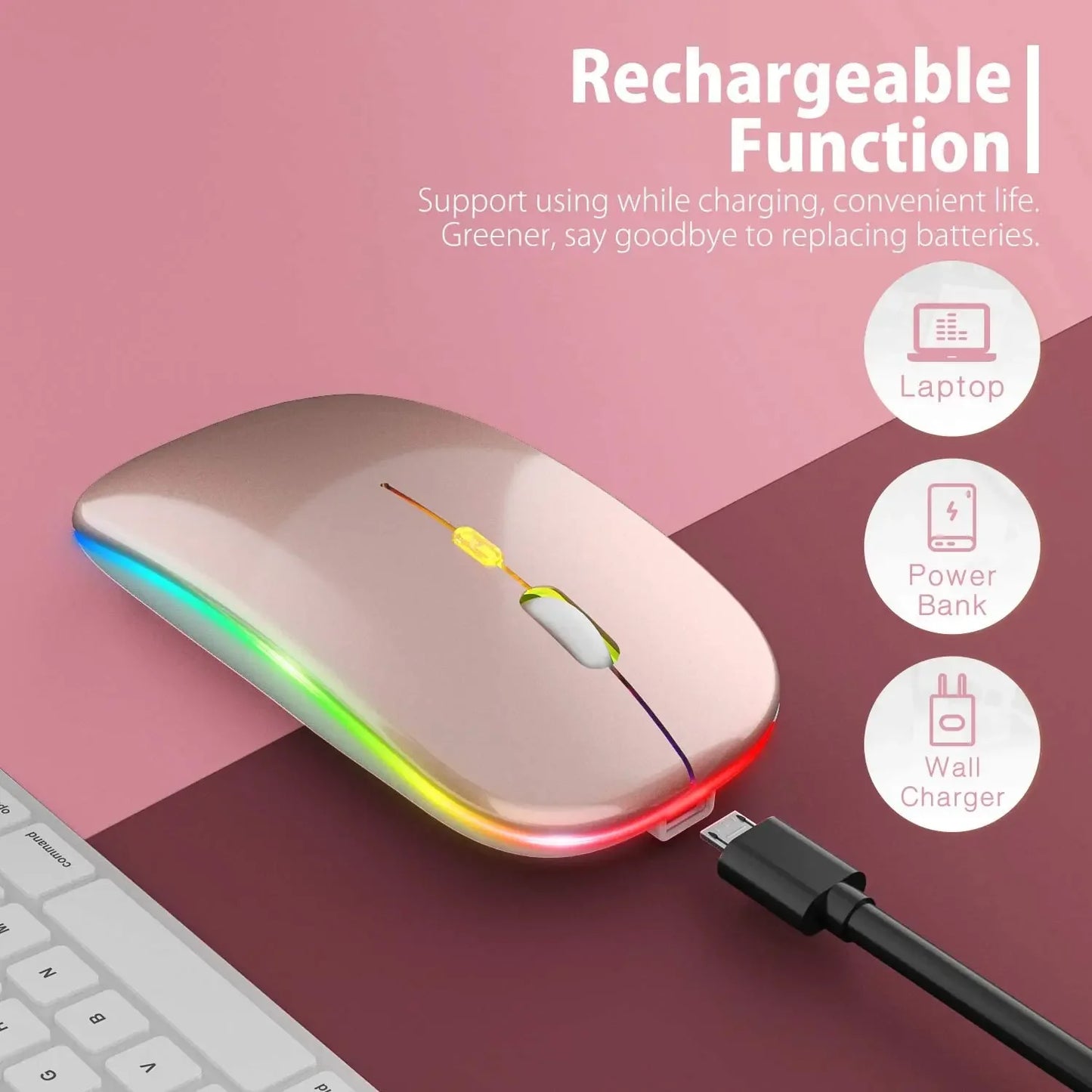 Rechargeable Wireless Mouse Colorful Backlit Mosue