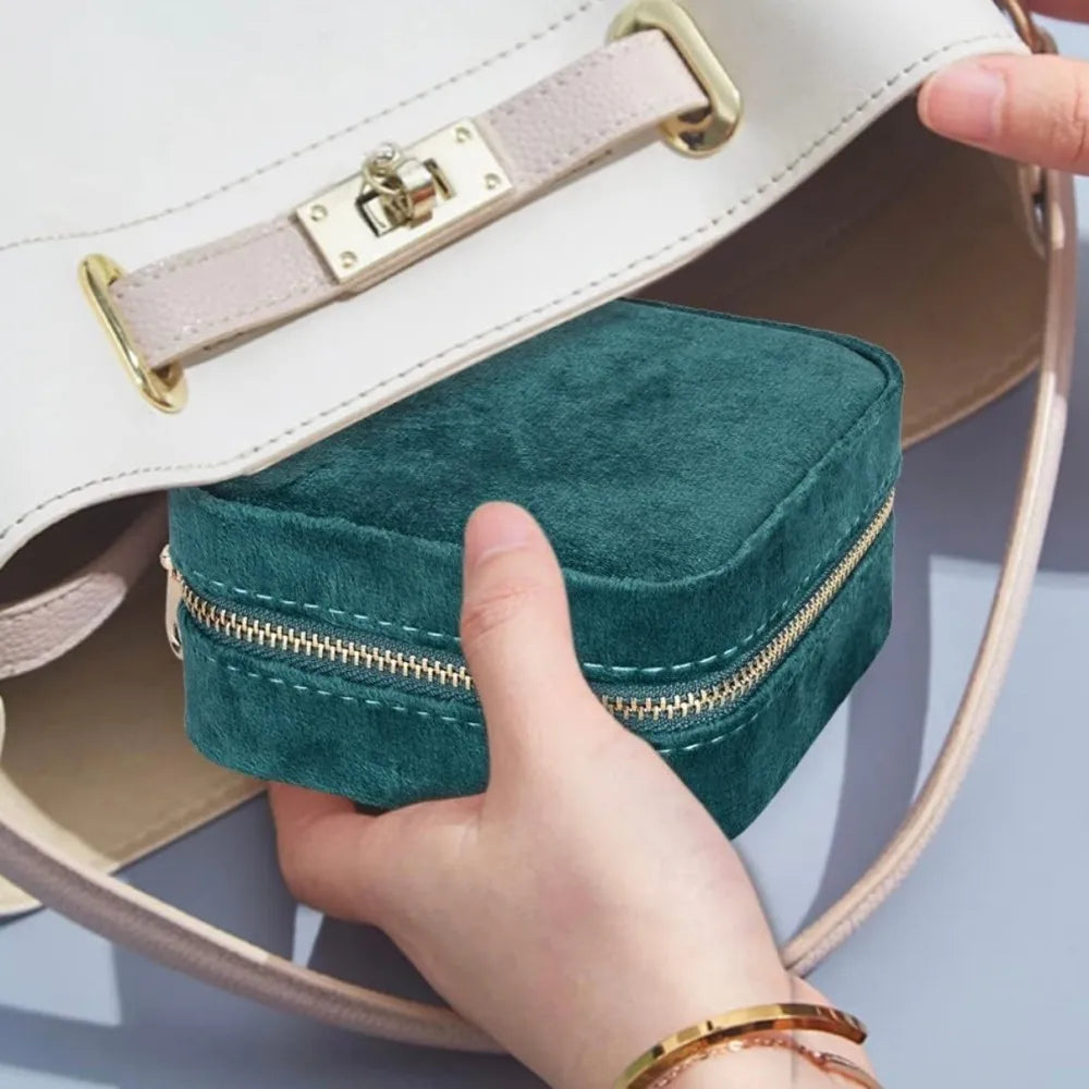 Velvet Portable Travel Jewelry Box Double Layer