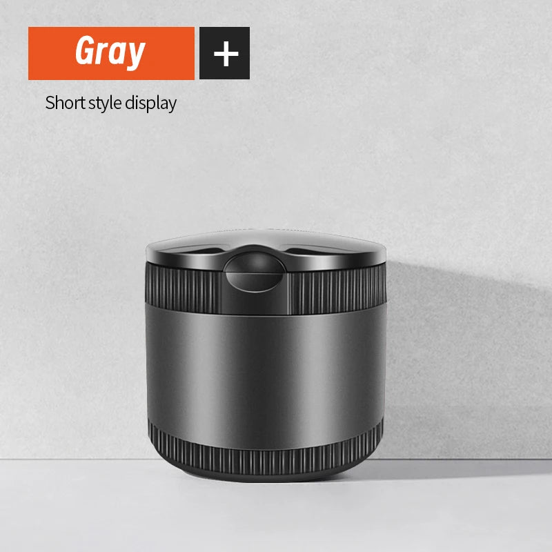 Metal Car Ashtray With Lid LED Light Portable Alloy Stainless Steel