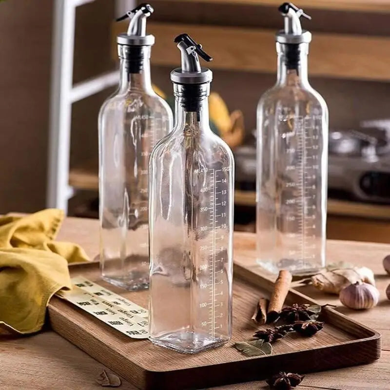 Transparent Glass Olive Oil Bottle Leakproof Kitchen