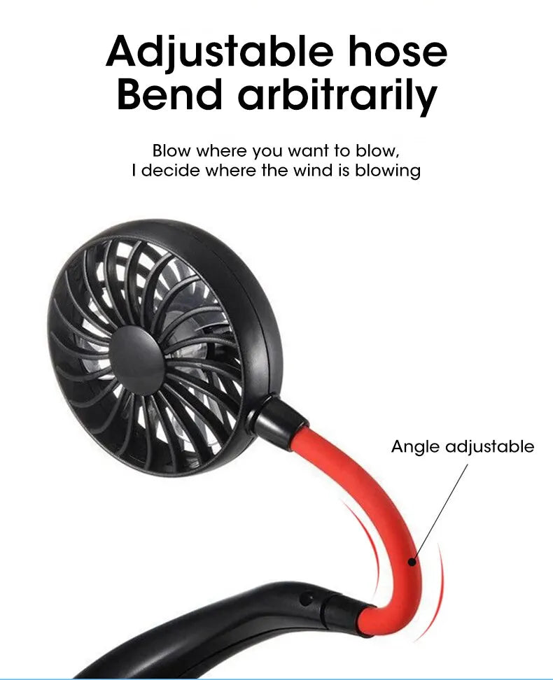 USB Mini Neck Fan Rechargeable Portable Hanging Neckband Fan