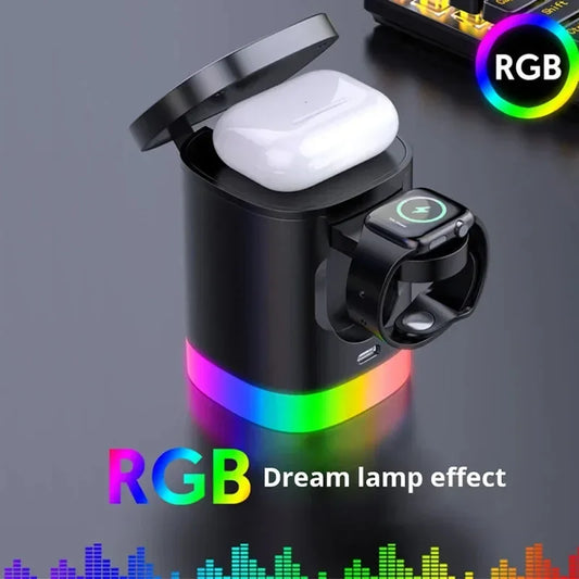 Portable 3 in 1 Magnetic Wireless Charger RGB Light Phone Stand