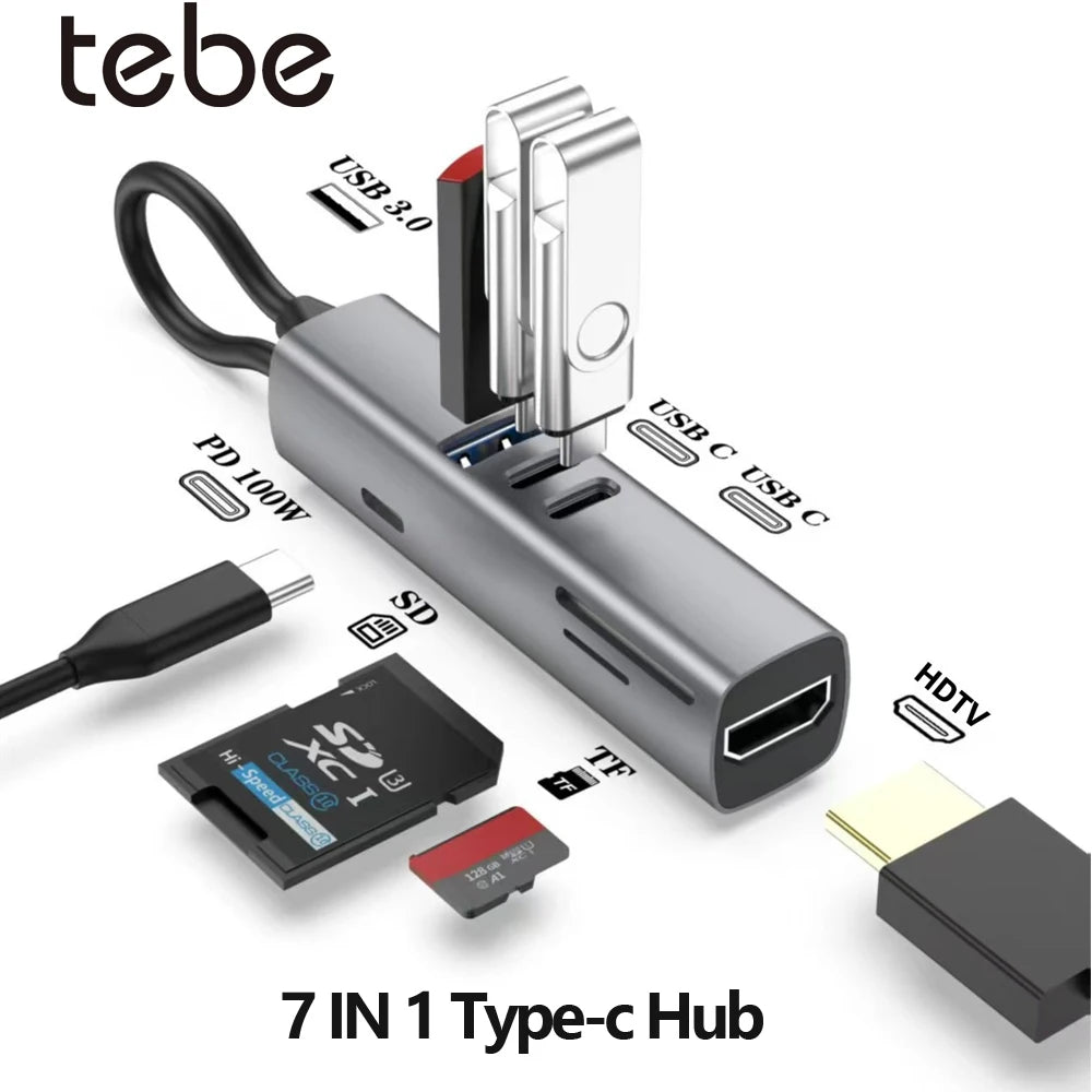 Tebe 7 IN 1 USB-C Hub for Macbook Dell Type-c to 4K 30HZ