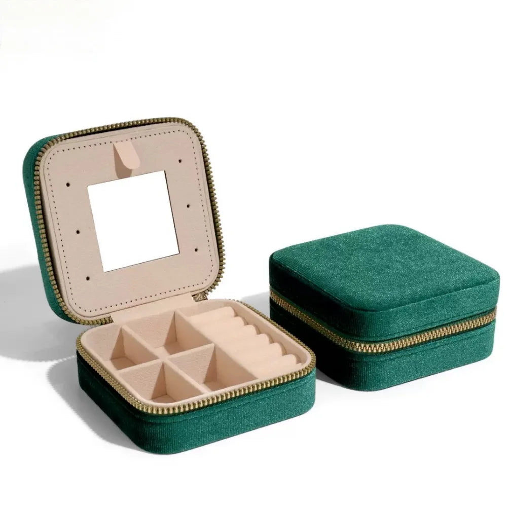 Velvet Portable Travel Jewelry Box Double Layer