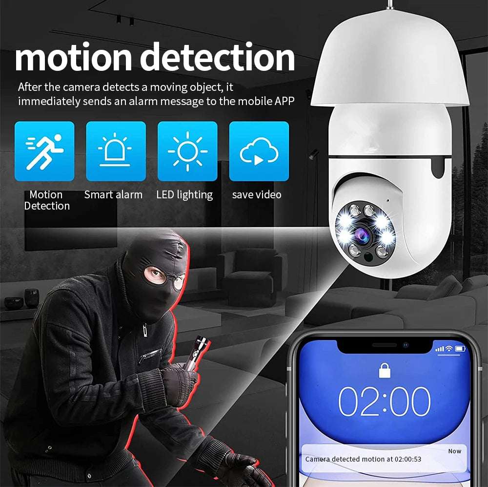 Bulb E27 Surveillance Camera Full Color Night Vision Automatic