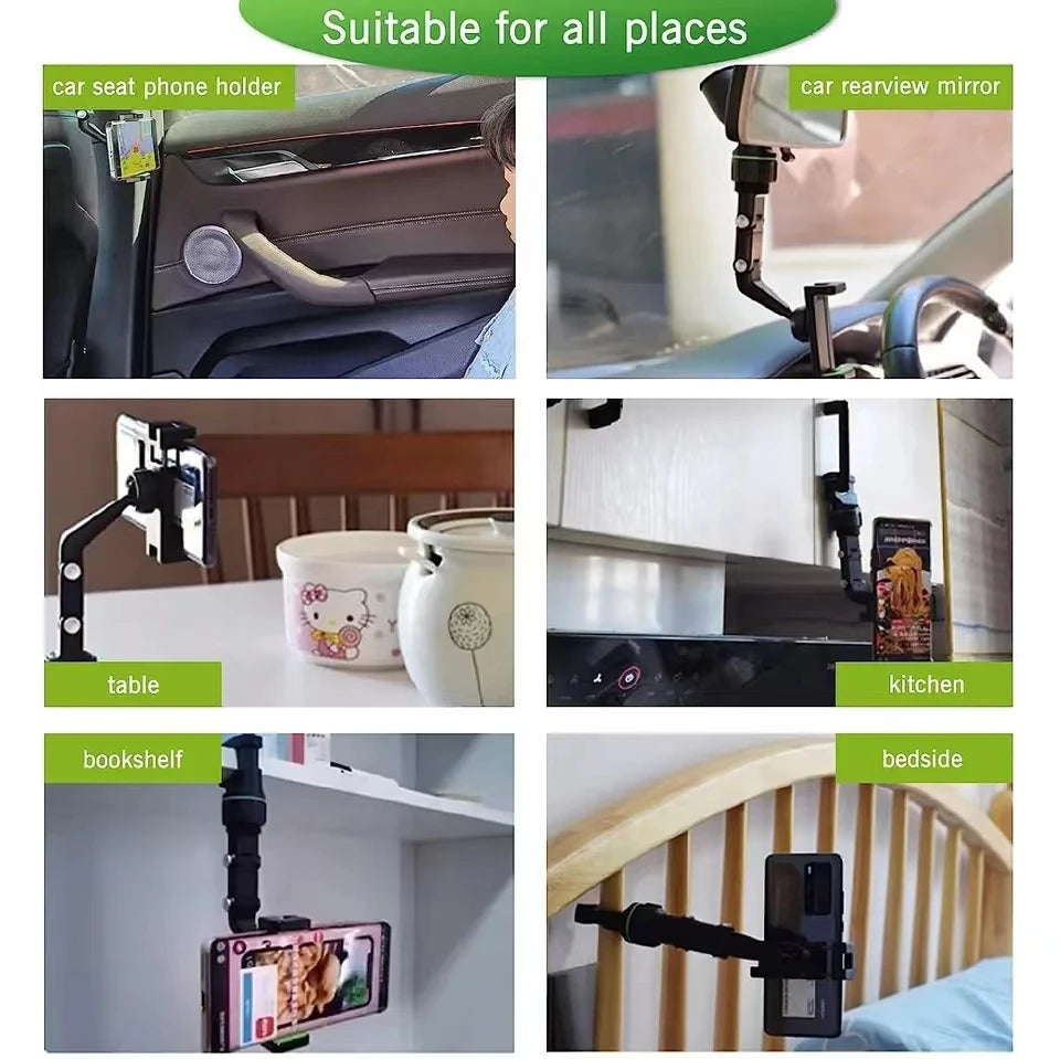 Earview Mirror Phone Holder, 360° Rotatable Retractable Car Phone Mount