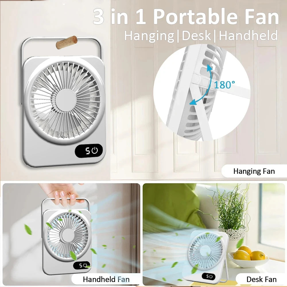 Desk Fan Portable USB Rechargeable Fan 180° Tilt Folding Personal Fan