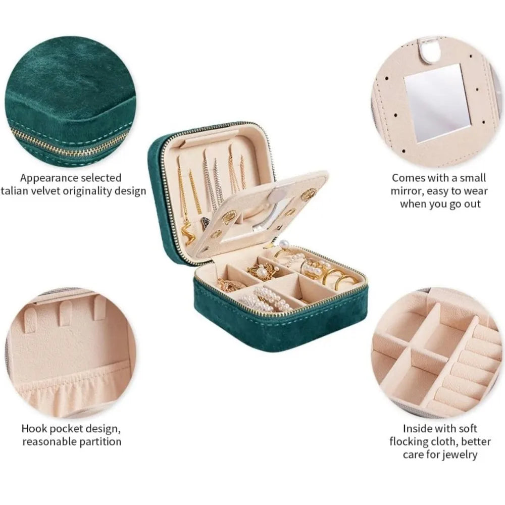 Velvet Portable Travel Jewelry Box Double Layer