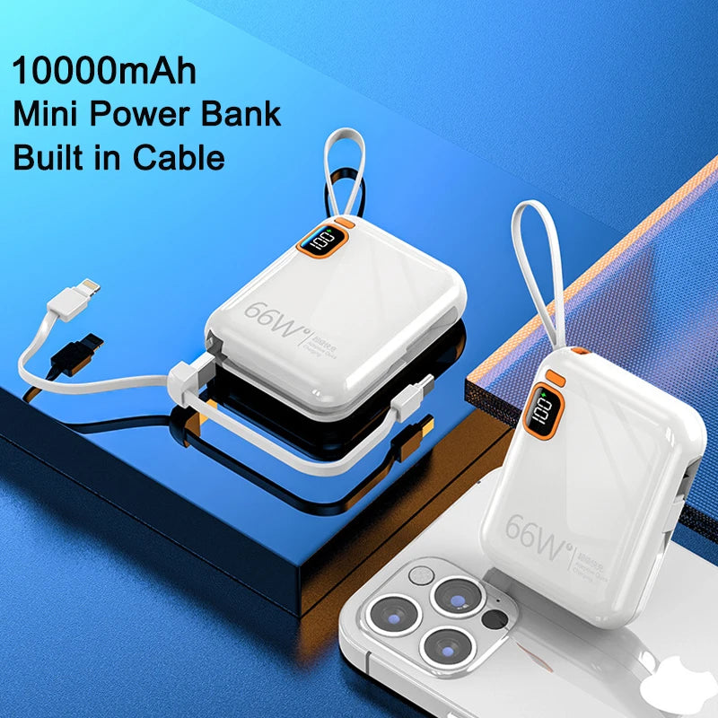 PD66W Power Bank 10000mAh Built in Cables Two-way