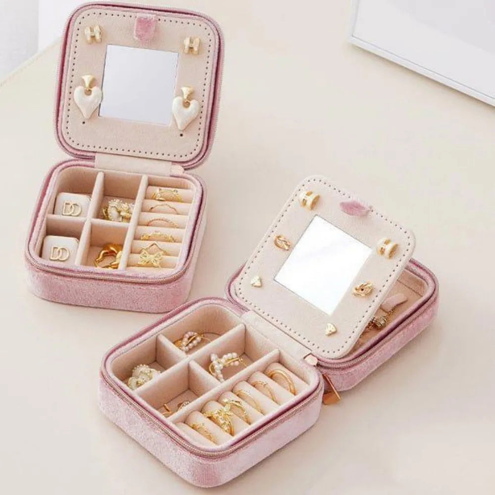 Velvet Portable Travel Jewelry Box Double Layer