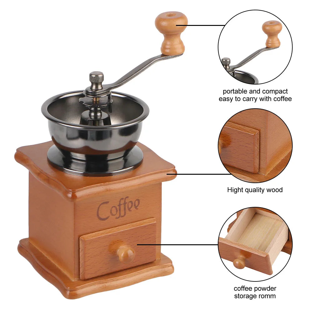 Wooden Mini Retro Style Manual Coffee Bean Grinder