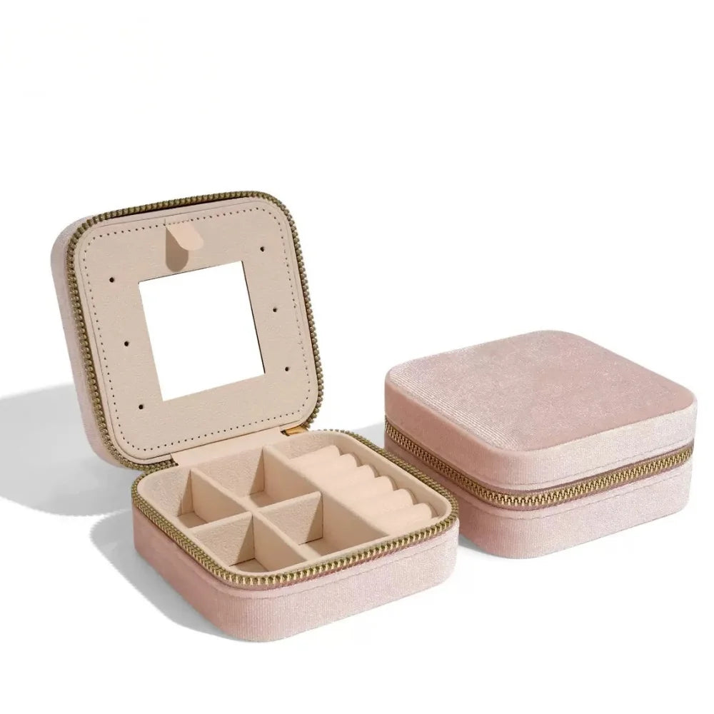 Velvet Portable Travel Jewelry Box Double Layer