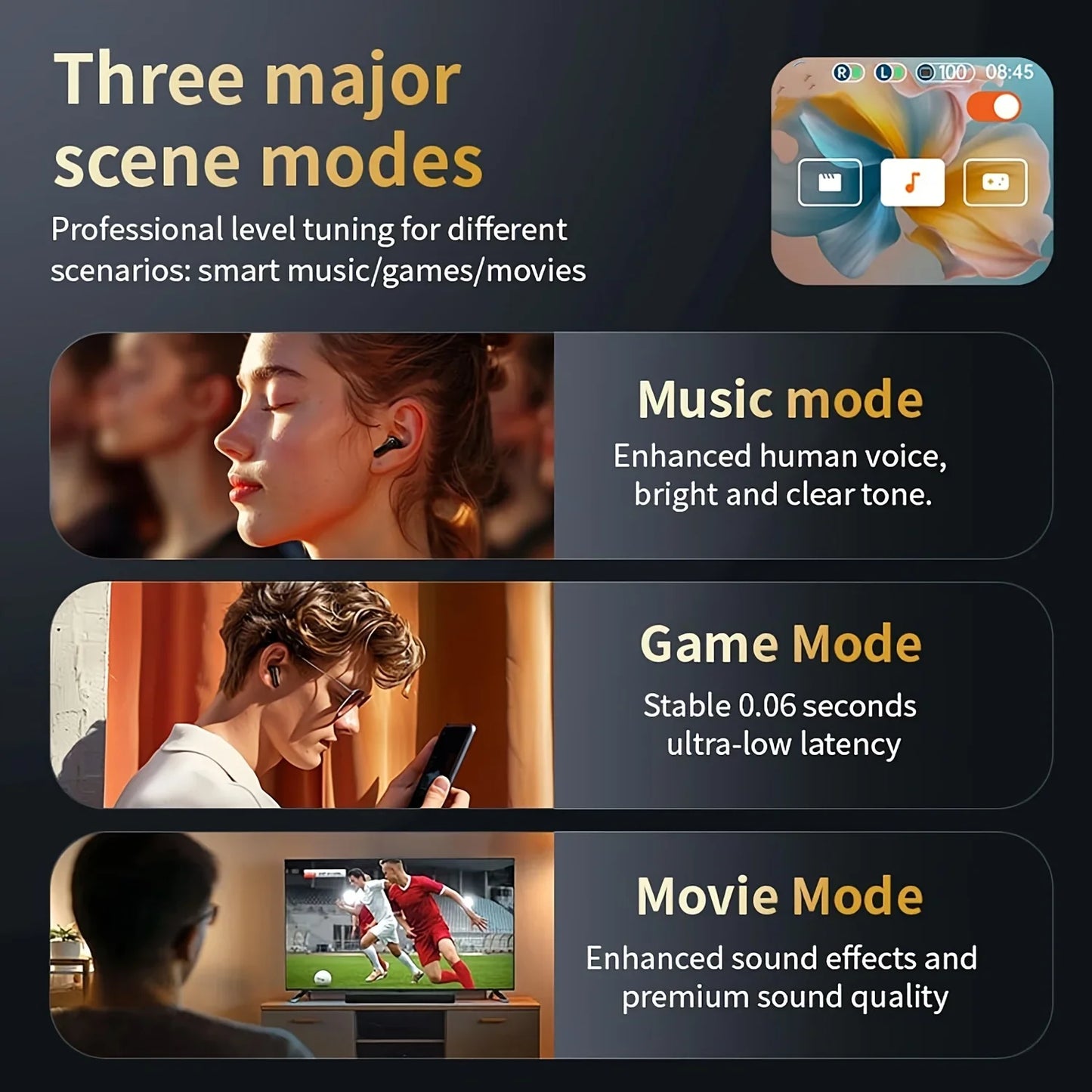 Noise Cancelling Bluetooth Earbuds ANC with Smart Touch Screen