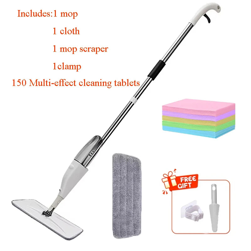New Spray Mop Broom Set with Reusable Microfiber Pads Rotating D