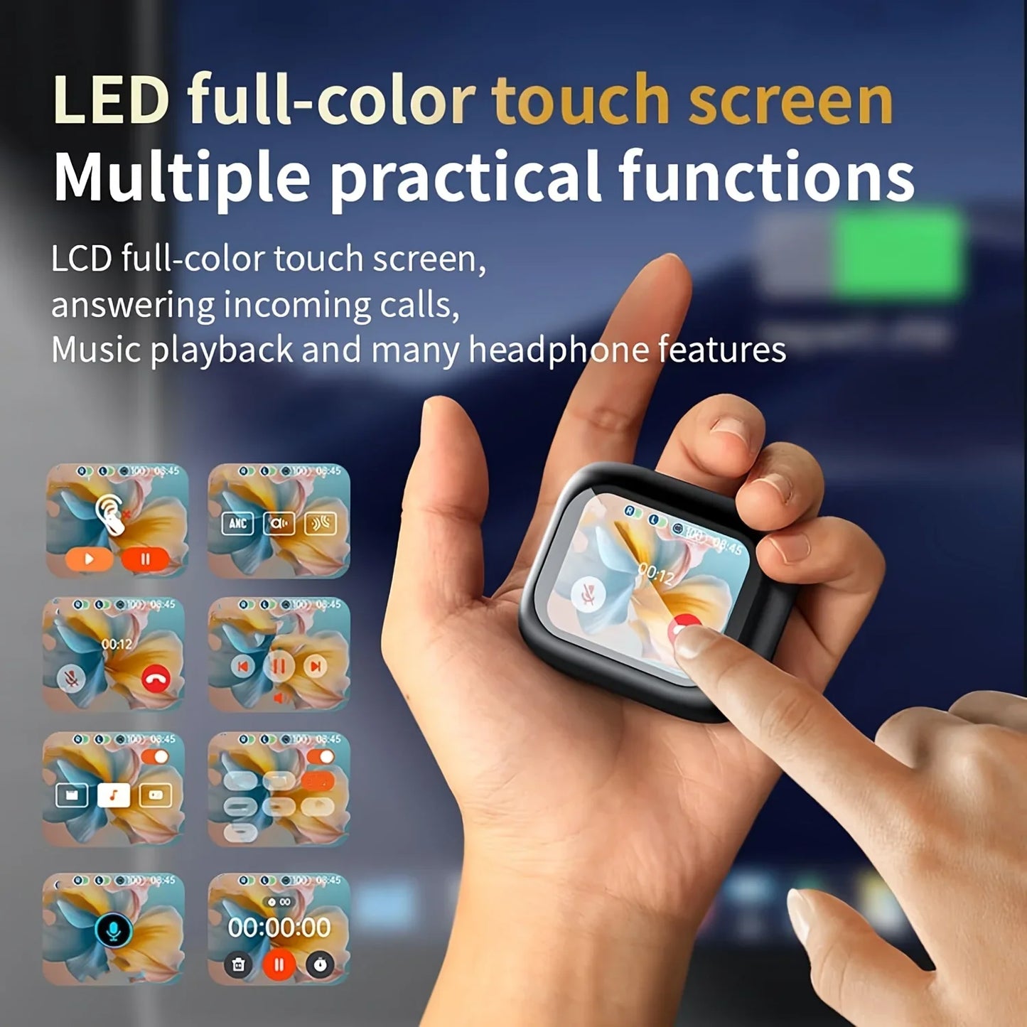 Noise Cancelling Bluetooth Earbuds ANC with Smart Touch Screen