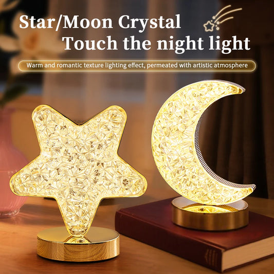 Moon Star Led Night Light Rechargeable Crystal Table Lamp