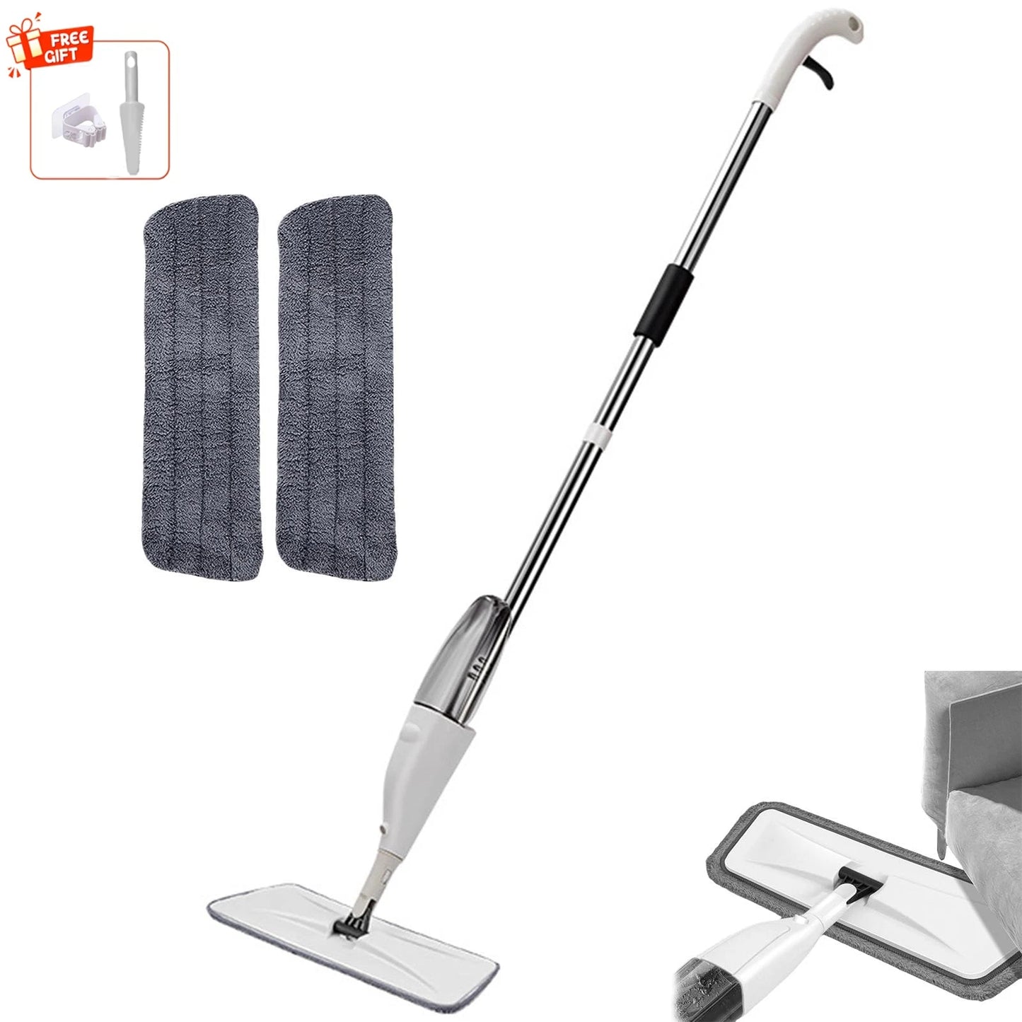 New Spray Mop Broom Set with Reusable Microfiber Pads Rotating D