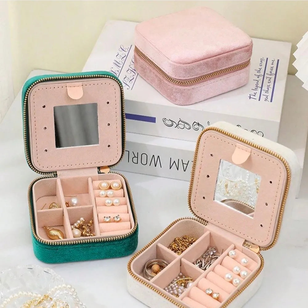 Velvet Portable Travel Jewelry Box Double Layer