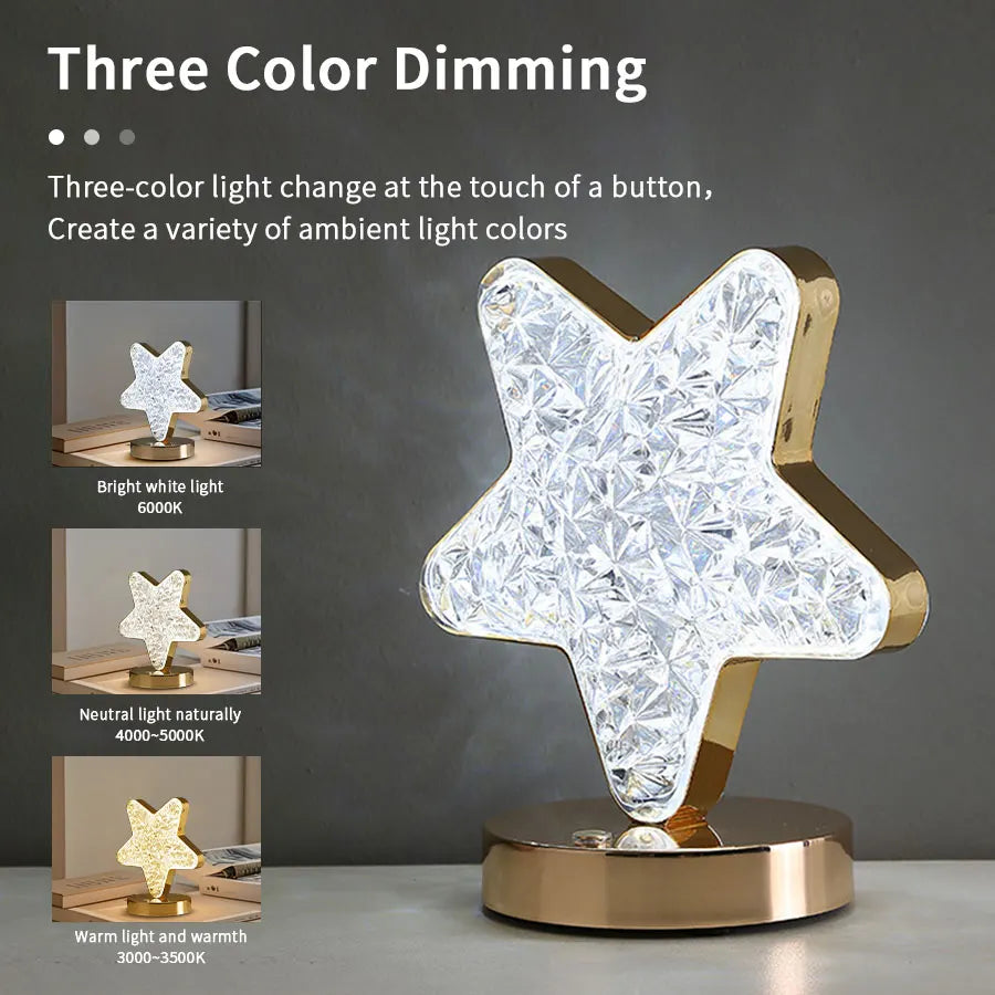 Moon Star Led Night Light Rechargeable Crystal Table Lamp