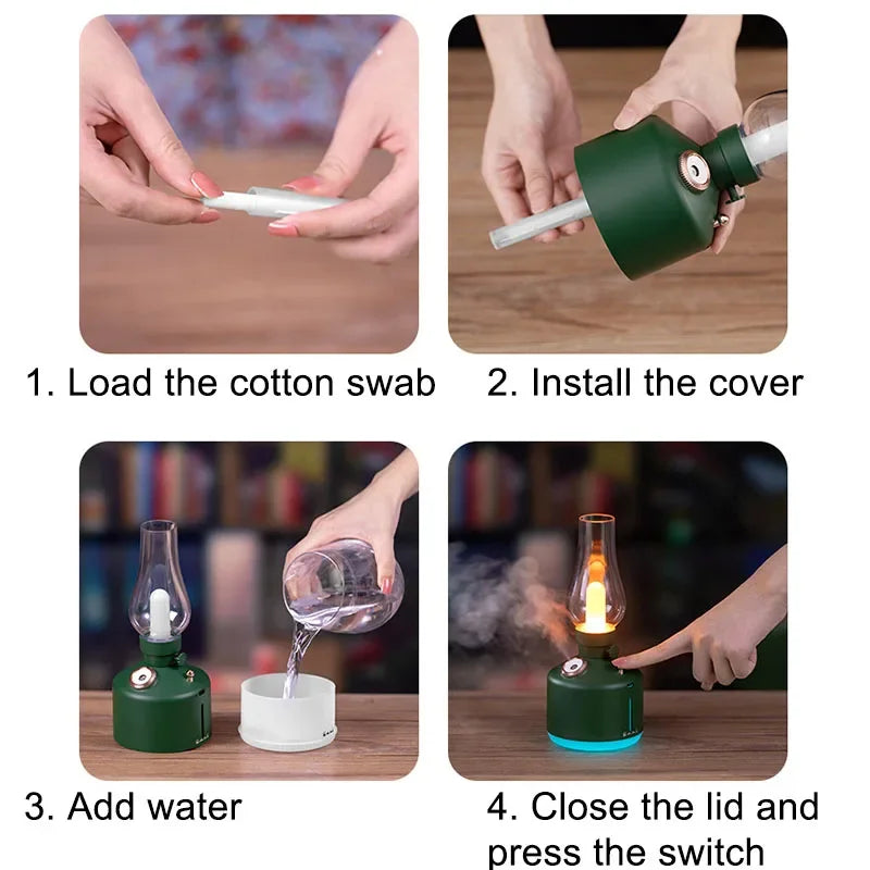 Desktop Retro Lamp Air Humidifier USB Rechargeable