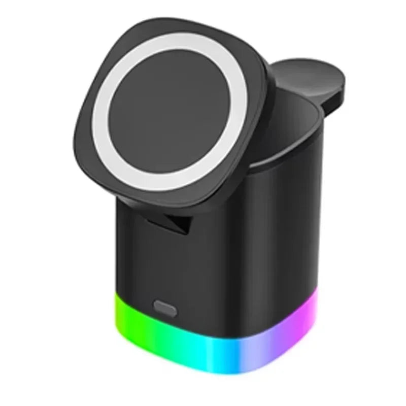 Portable 3 in 1 Magnetic Wireless Charger RGB Light Phone Stand