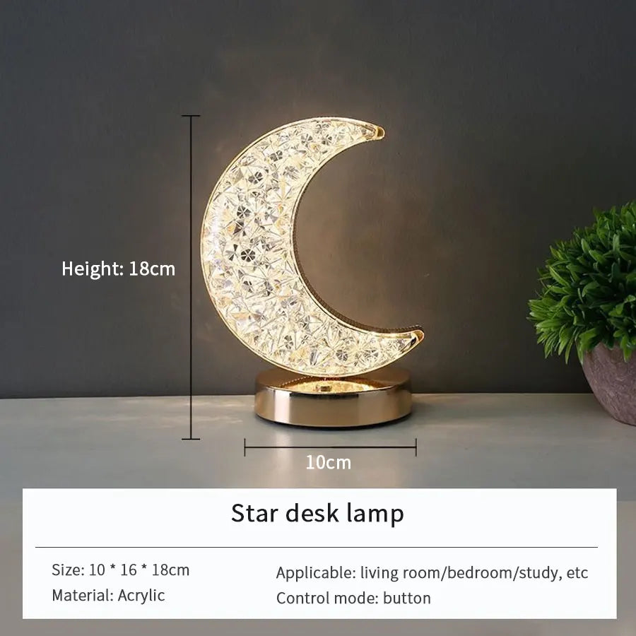 Moon Star Led Night Light Rechargeable Crystal Table Lamp