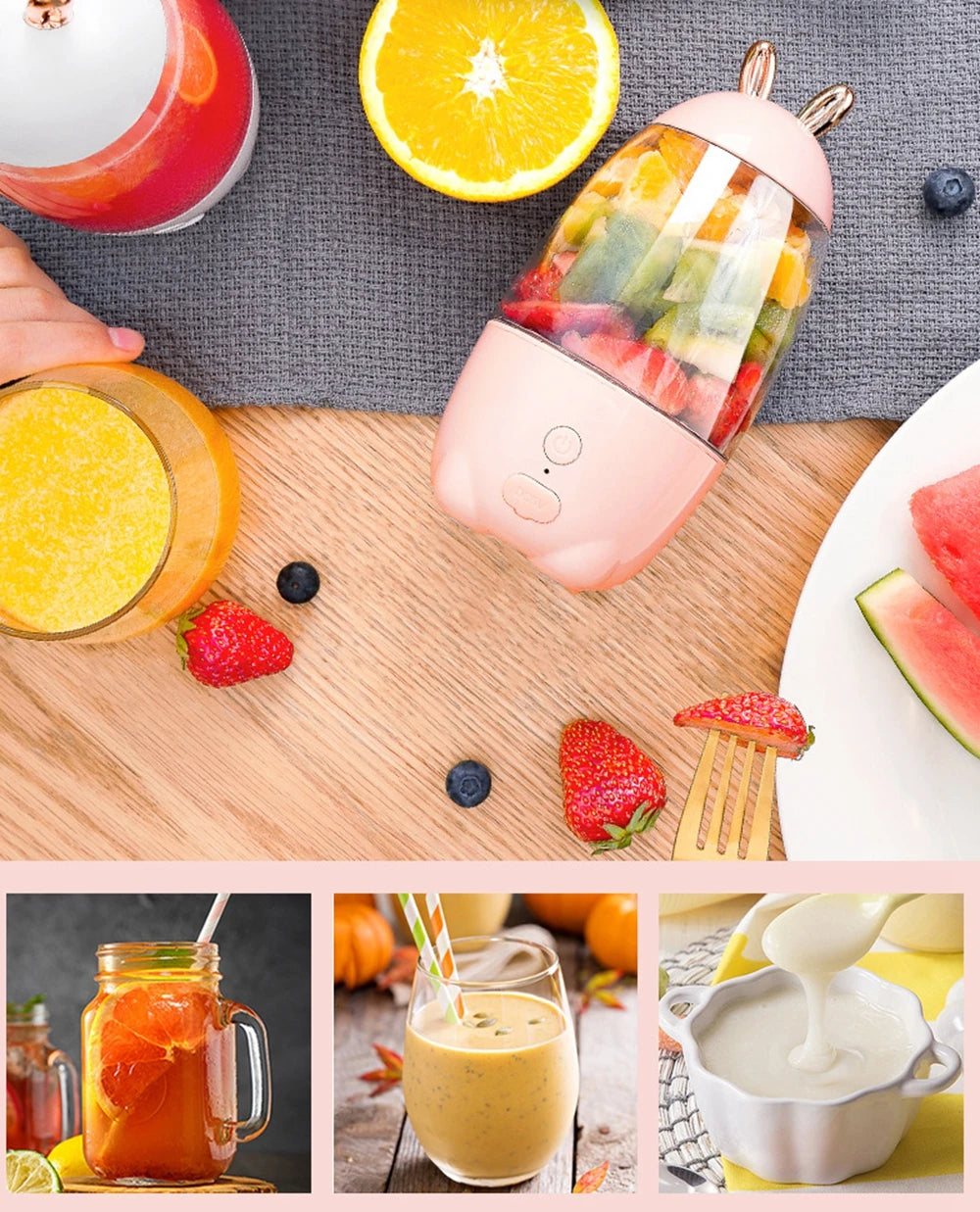 ABHI 330ML Portable Blender with Lid Stainless Blades