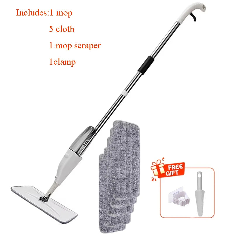 New Spray Mop Broom Set with Reusable Microfiber Pads Rotating D