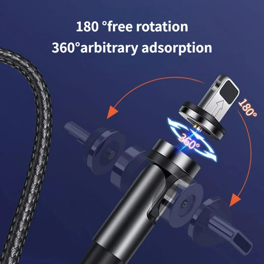 540 Rotate Magnetic Micro USB Type C Mobile phone cable