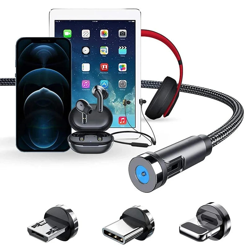 540 Rotate Magnetic Micro USB Type C Mobile phone cable