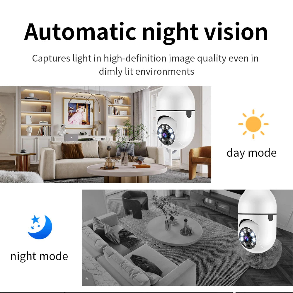 Bulb E27 Surveillance Camera Full Color Night Vision Automatic