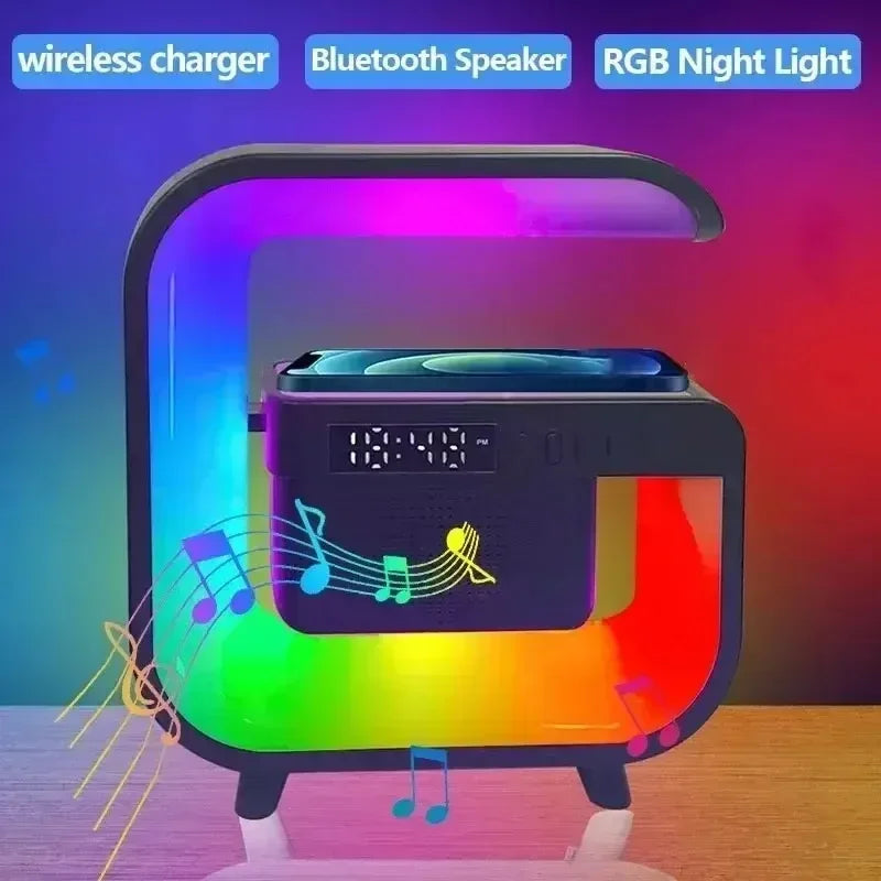 Wireless Charger Station Desk Lamp Night Light Alarm Clock Bluetooth Speaker