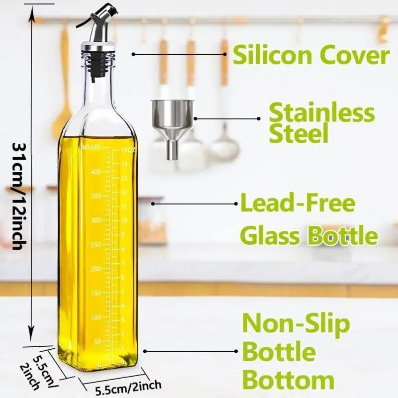 Transparent Glass Olive Oil Bottle Leakproof Kitchen