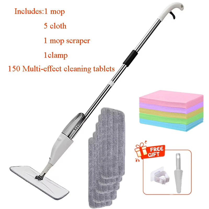 New Spray Mop Broom Set with Reusable Microfiber Pads Rotating D