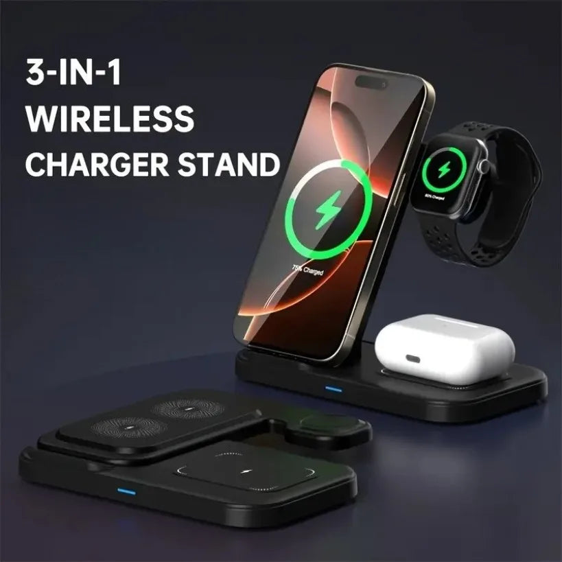 3 in 1 Wireless Charger Pad Stand Folding Fast Charging