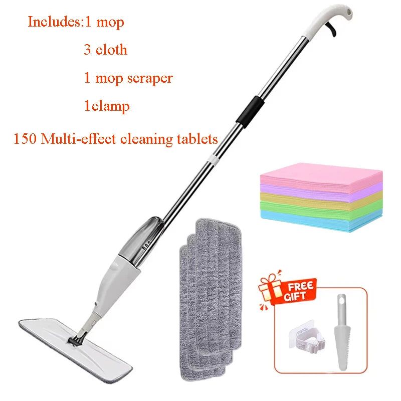 New Spray Mop Broom Set with Reusable Microfiber Pads Rotating D