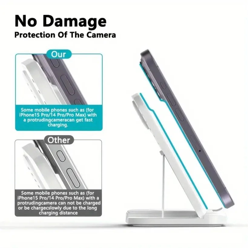 3 in 1 Wireless Charger Pad Stand Folding Fast Charging