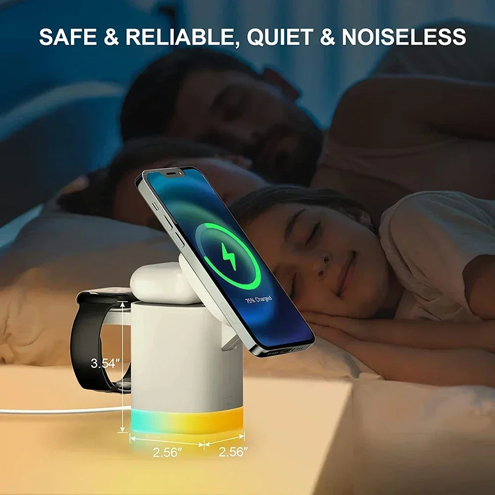 Portable 3 in 1 Magnetic Wireless Charger RGB Light Phone Stand