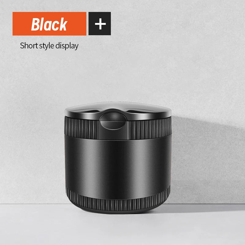 Metal Car Ashtray With Lid LED Light Portable Alloy Stainless Steel