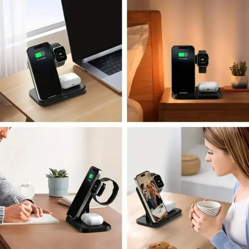 3 in 1 Wireless Charger Pad Stand Folding Fast Charging