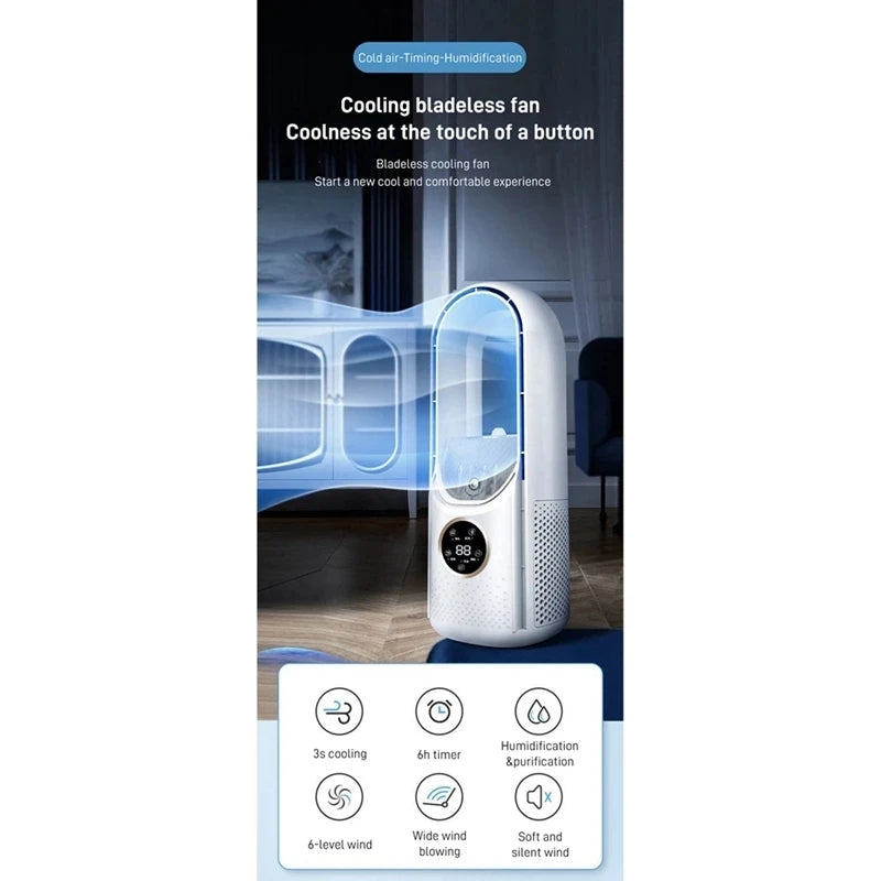 Portable USB Air Cooler Leafless Electric Fan 6 Speed Silent Timer