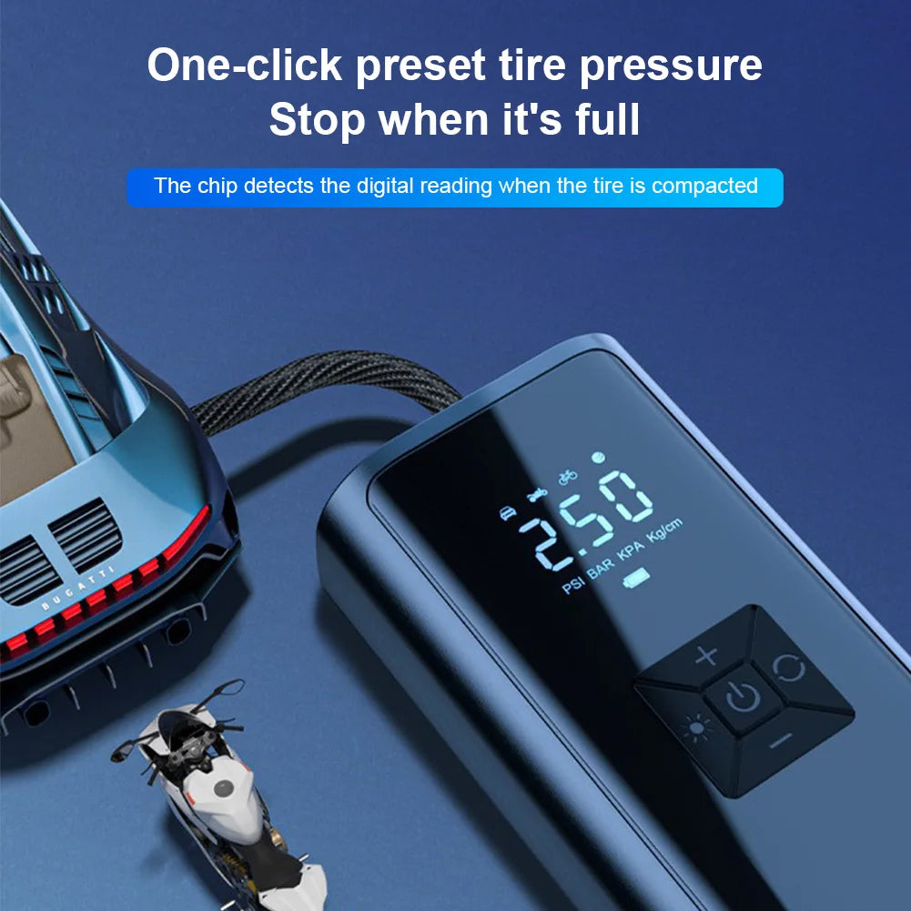 Car Inflator Pump with LED Light Bicycle Air Compressor